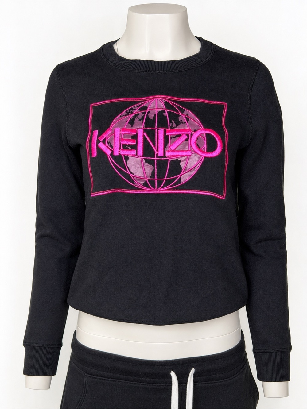 Kenzo Black Sweatshirt with Hot Pink Logo Globe
